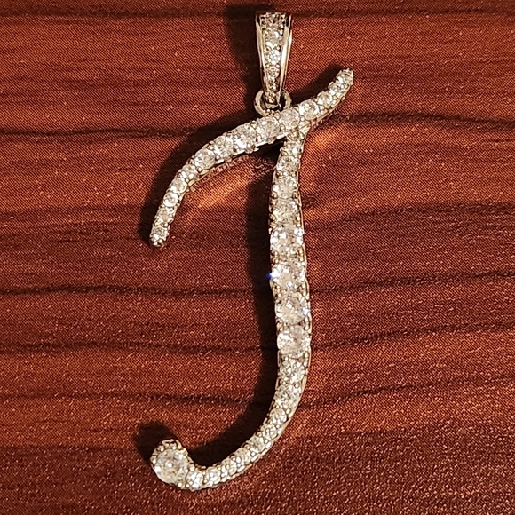 Silver Rhinestone T Pendant - Picture 8 of 8